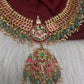 Jadau Kundan Short Necklace with Emerald Beads and Pearls - 