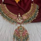 Jadau Kundan Short Necklace with Emerald Beads and Pearls - 