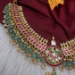 Jadau Kundan Short Necklace with Emerald Beads and Pearls - 