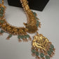Jadau Kundan Short Necklace with Emerald Beads and Pearls - 