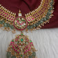 Jadau Kundan Short Necklace with Emerald Beads and Pearls - 