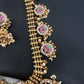 Jadau Kundan Potta Stones Long Necklace with Jhumkas - 