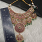 Jadau Kundan Potta Stones Statement Short Necklace with Earrings - 