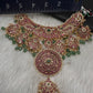 Jadau Kundan Potta Stones Statement Short Necklace with Earrings - 