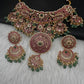 Jadau Kundan Potta Stones Statement Short Necklace with Earrings - 