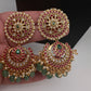 Jadau Kundan Potta Stones Statement Short Necklace with Earrings - 