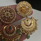 Jadau Kundan Potta Stones Statement Short Necklace with Earrings - 