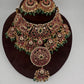 Jadau Kundan Potta Stones Statement Short Necklace with Earrings - 