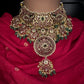 Jadau Kundan Potta Stones Statement Short Necklace with Earrings - 