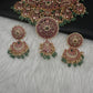 Jadau Kundan Potta Stones Statement Short Necklace with Earrings - 