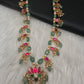 Jadau Kundan Lotus Emerald Beads and Pearls Short Necklace - 