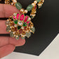 Jadau Kundan Lotus Emerald Beads and Pearls Short Necklace - 