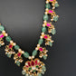 Jadau Kundan Lotus Emerald Beads and Pearls Short Necklace - 