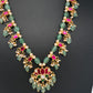 Jadau Kundan Lotus Emerald Beads and Pearls Short Necklace - 