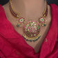 Jadau Kundan Red Short Necklace with Emerald Beads and Pearls - 