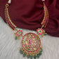 Jadau Kundan Red Short Necklace with Emerald Beads and Pearls - 