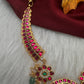 Jadau Kundan Red Short Necklace with Emerald Beads and Pearls - 