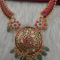 Jadau Kundan Red Short Necklace with Emerald Beads and Pearls - 