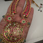 Jadau Kundan Red Short Necklace with Emerald Beads and Pearls - 