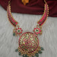 Jadau Kundan Red Short Necklace with Emerald Beads and Pearls - 