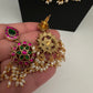Jadau Kundan Potta Stones Long  Guttapusalu Rice Pearls Matte Antique Necklace - 