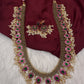 Jadau Kundan Potta Stones Long  Guttapusalu Rice Pearls Matte Antique Necklace - 