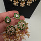 Jadau Kundan Green Potta Stones Long  Guttapusalu Rice Pearls Matte Antique Necklace - 