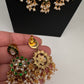 Jadau Kundan Green Potta Stones Long  Guttapusalu Rice Pearls Matte Antique Necklace - 