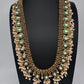 Jadau Kundan Green Potta Stones Long  Guttapusalu Rice Pearls Matte Antique Necklace - 