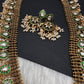 Jadau Kundan Green Potta Stones Long  Guttapusalu Rice Pearls Matte Antique Necklace - 