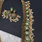 Jadau Kundan Green Potta Stones Long  Guttapusalu Rice Pearls Matte Antique Necklace - 