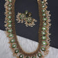 Jadau Kundan Green Potta Stones Long  Guttapusalu Rice Pearls Matte Antique Necklace - 