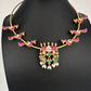 Jadau Kundan Floral Peacock Hasli Short Necklace - 
