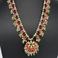 Jadau Kundan Floral Emerald Beads and Pearls Short Necklace - 