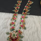 Jadau Kundan Floral Emerald Beads and Pearls Short Necklace - 