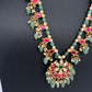 Jadau Kundan Floral Emerald Beads and Pearls Short Necklace - 
