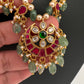 Jadau Kundan Floral Emerald Beads and Pearls Short Necklace - 