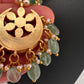 Jadau Kundan Floral Emerald Beads and Pearls Short Necklace - 