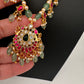 Jadau Kundan Emerald Beads and Pearls Short Necklace - 