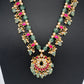 Jadau Kundan Emerald Beads and Pearls Short Necklace - 
