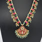 Jadau Kundan Floral Emerald Beads and Pearls Short Necklace - 