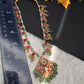 Jadau Kundan Floral Emerald Beads and Pearls Short Necklace - 