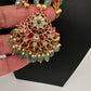 Jadau Kundan Floral Emerald Beads and Pearls Short Necklace - 