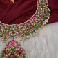 Jadau Kundan Neckline Necklace with Emerald Beads and Rice Pearls - 
