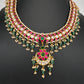 Jadau Kundan Neckline Necklace with Emerald Beads - 