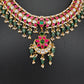 Jadau Kundan Neckline Necklace with Emerald Beads - 