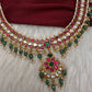 Jadau Kundan Neckline Necklace with Emerald Beads - 