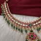 Jadau Kundan Neckline Necklace with Emerald Beads - 