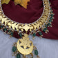 Jadau Kundan Neckline Necklace with Emerald Beads - 