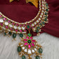 Jadau Kundan Neckline Necklace with Emerald Beads - 